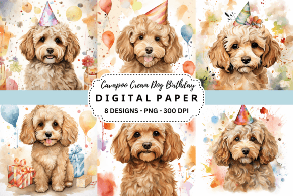 Celebrate Your Cavapoo: Cream Birthday Backgrounds for Designers