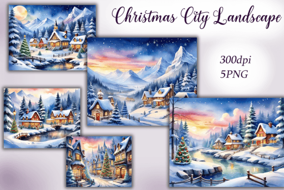 Christmas City Landscape Backgrounds for DIY Projects