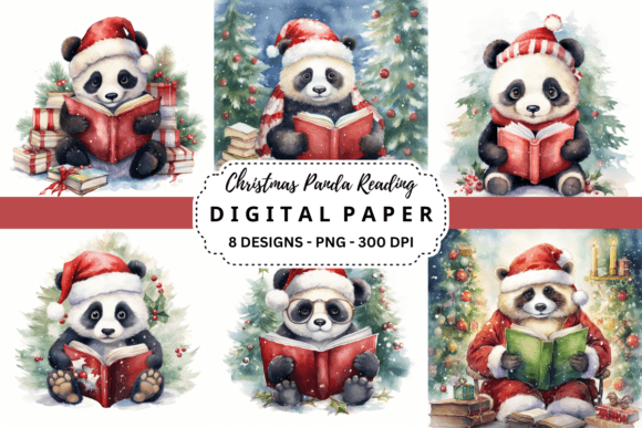 Christmas Panda Reading Backgrounds for Your Projects