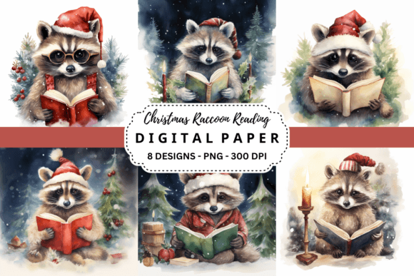 Christmas Raccoon Reading Backgrounds: A Festive Design Asset