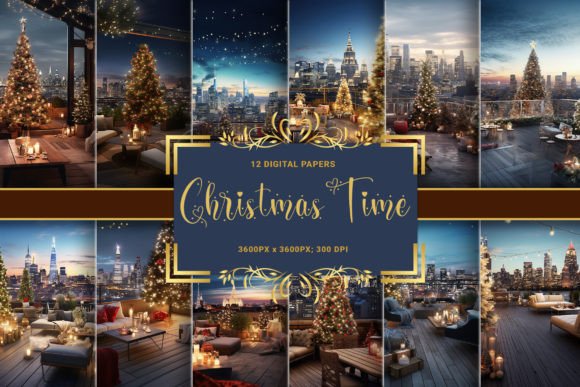 Cityscape Christmas Backgrounds for Festive Design Projects