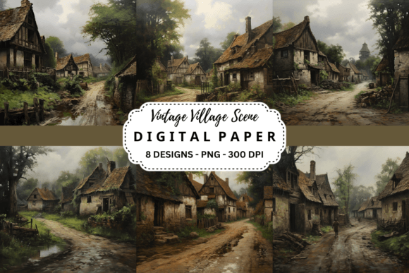 Enchant Your Designs with Vintage Village Scene Backgrounds