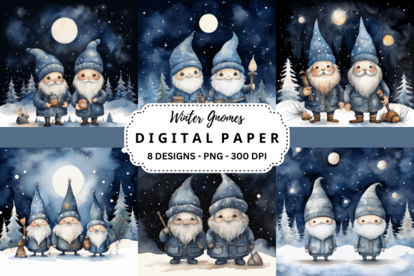 Enchanting Watercolor Winter Gnomes Backgrounds for Creators