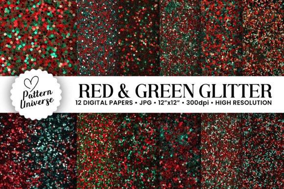 Red & Green Glitter Backgrounds: Festive Digital Papers for Craft Projects
