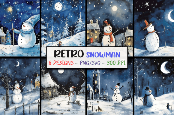 Retro Christmas Backgrounds: The Snowman Collection